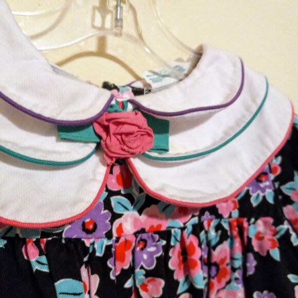 Vintage Tiny Tots Dark Floral Bubble Romper-Size 3T-Snap Crotch-3D Flower Collar - Picture 4 of 10